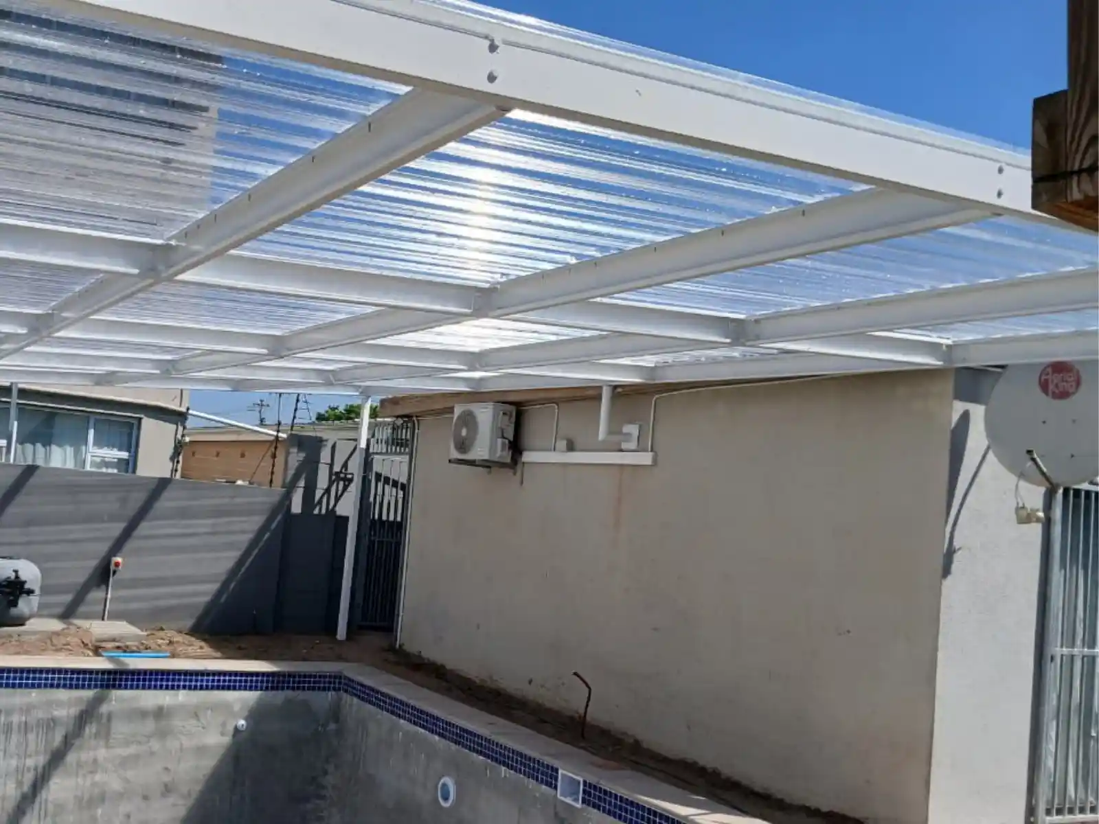 Steel swimming pool awning, Newlands
